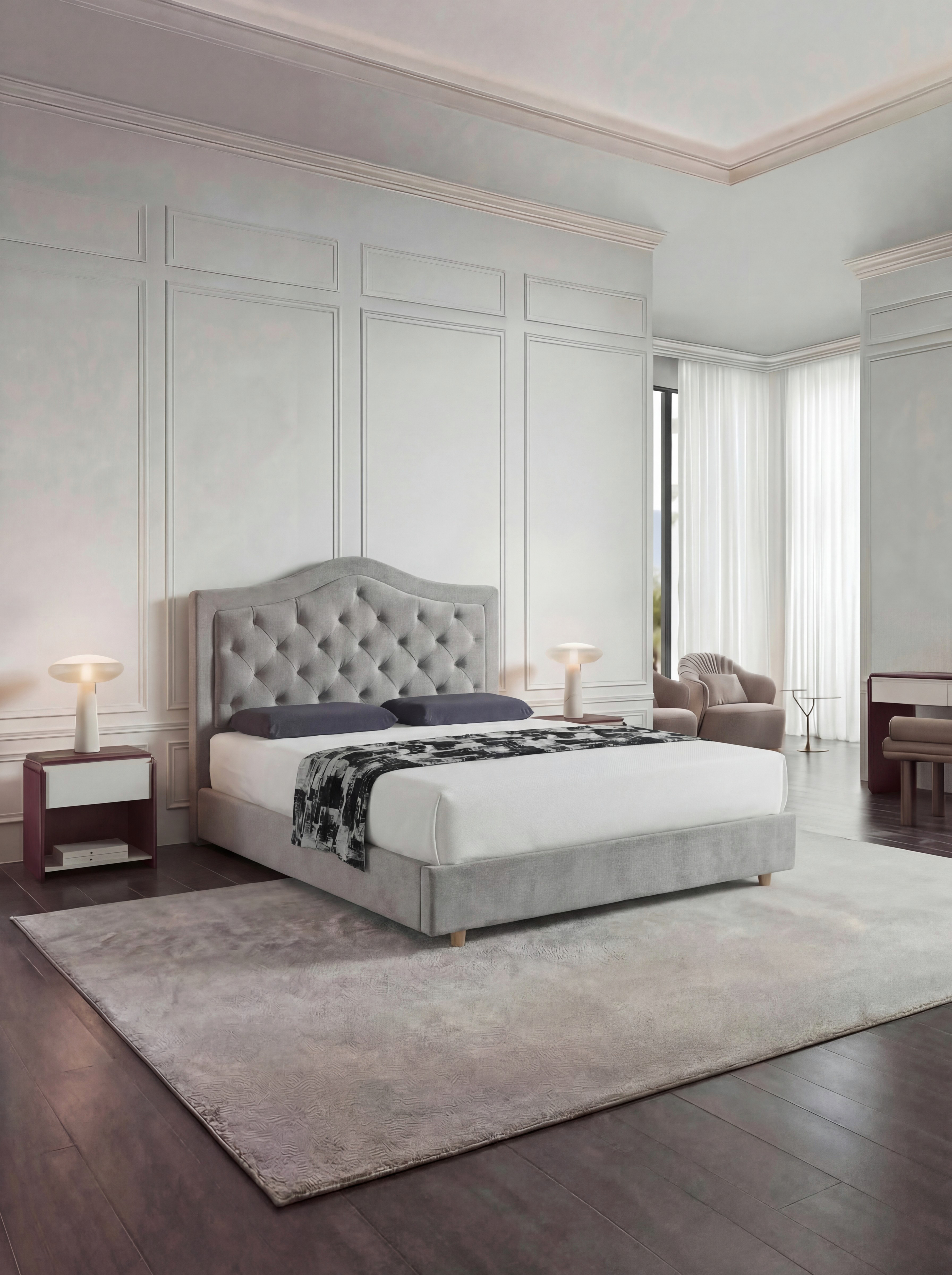 Customizable upholstered bed frame with certified fire-retardant fabric